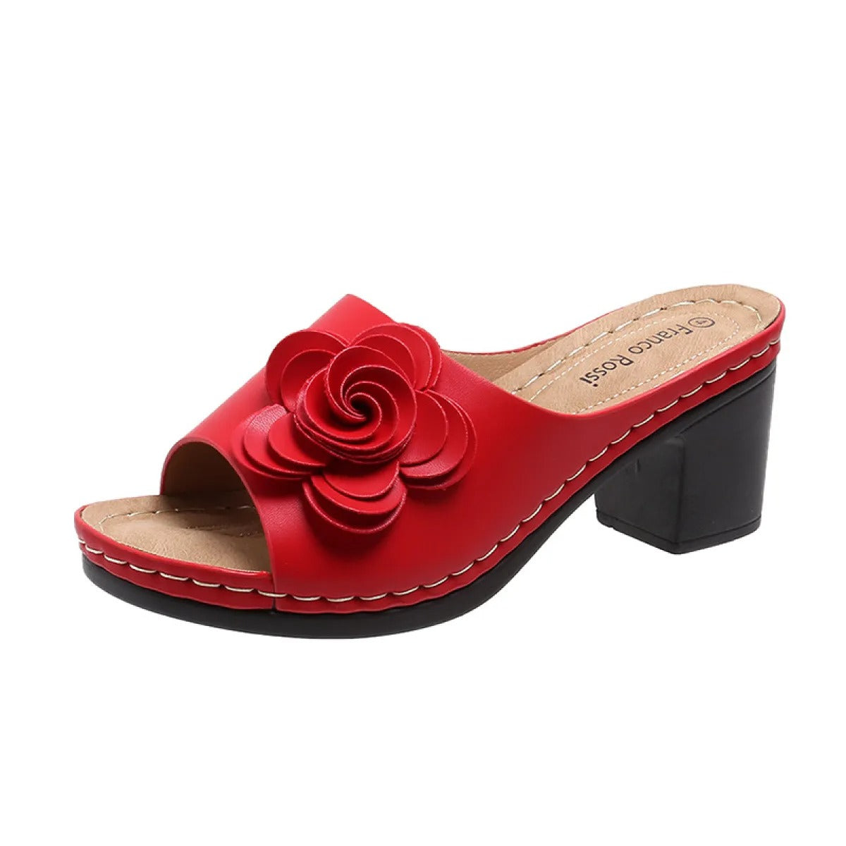 Sandalias Mujer Tacón Medio Aplique Floral Elegante - Noemí