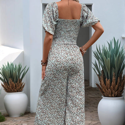 Mono largo para mujer flores manga corta escote cuadrado - Indira