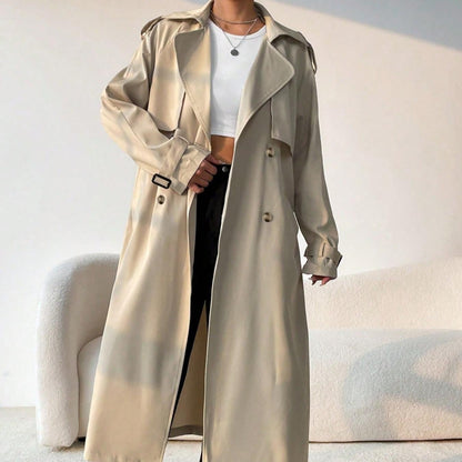 Abrigo trench largo mujer solapas cruzadas cinturón ajustable - Maelis
