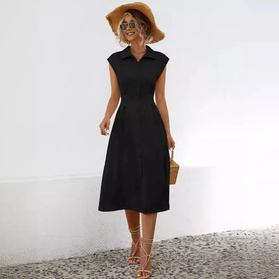 Vestido midi para mujer de algodón estilo camisero - Anaëlle