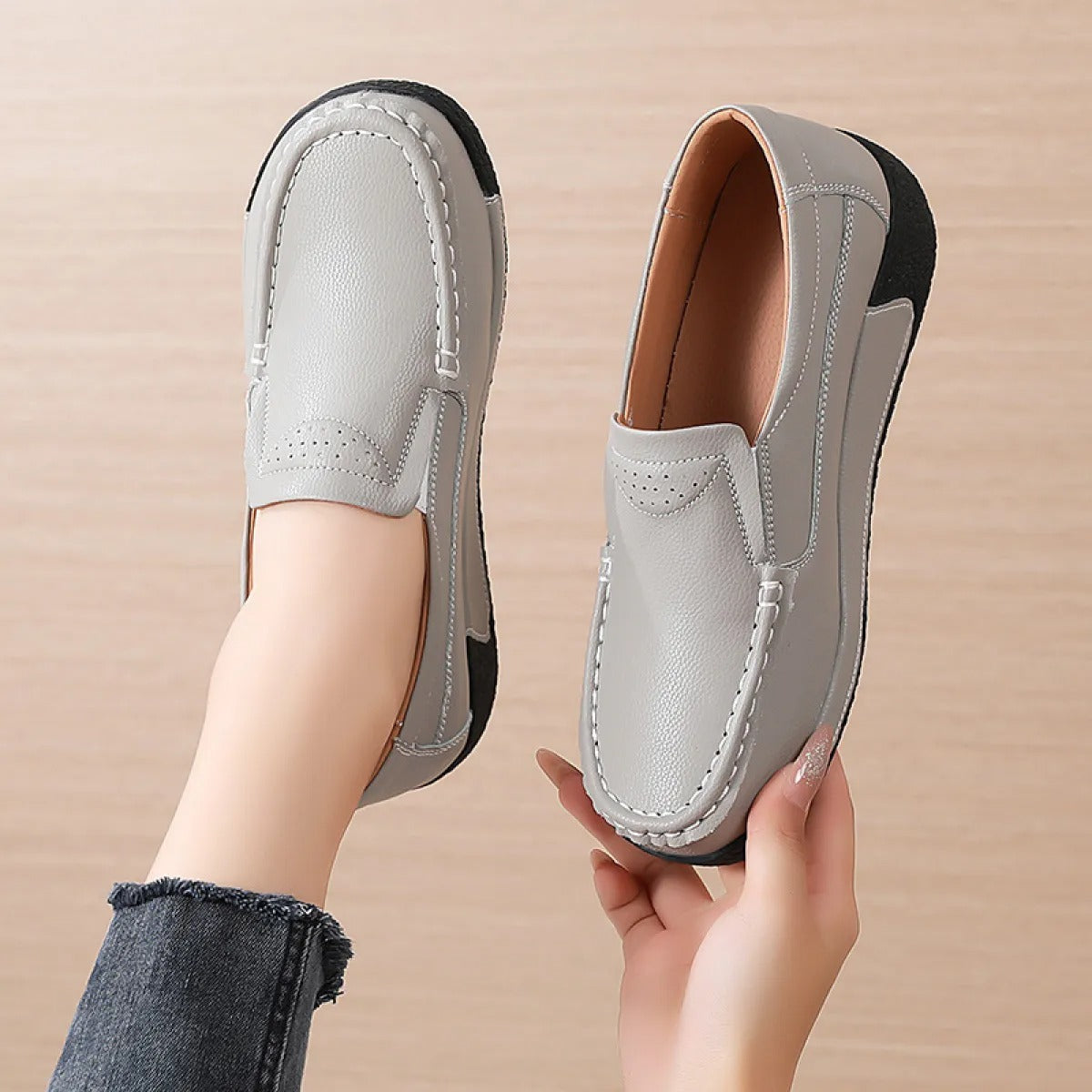 Mocasines para mujer de piel sintética suela antideslizante estilo casual - Ángela