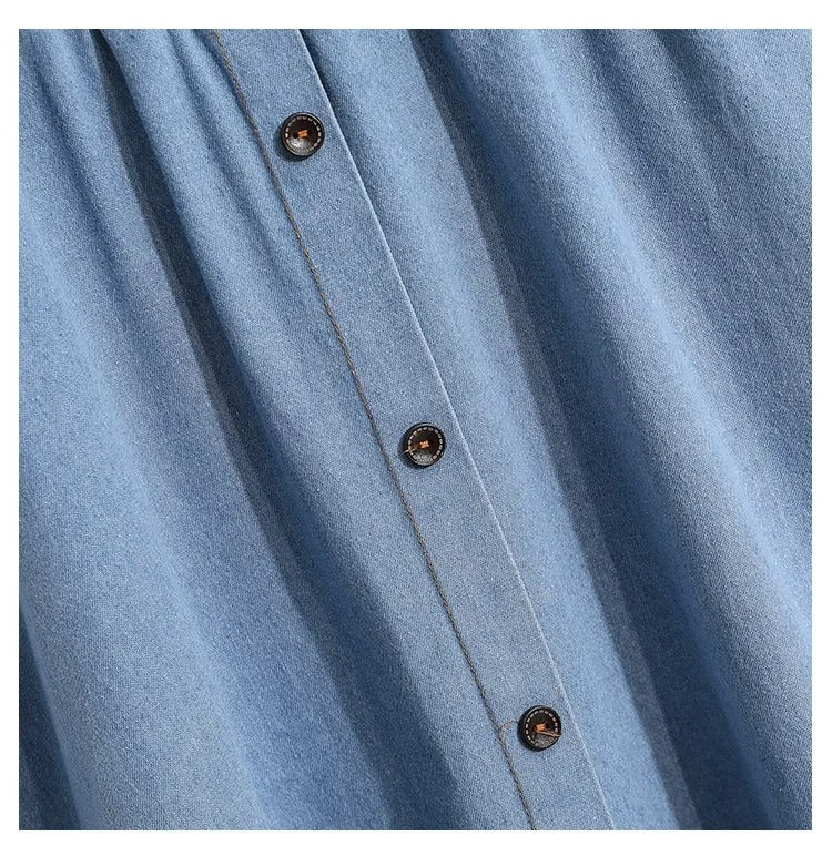 Falda midi para mujer denim cintura elástica con botones - Renata