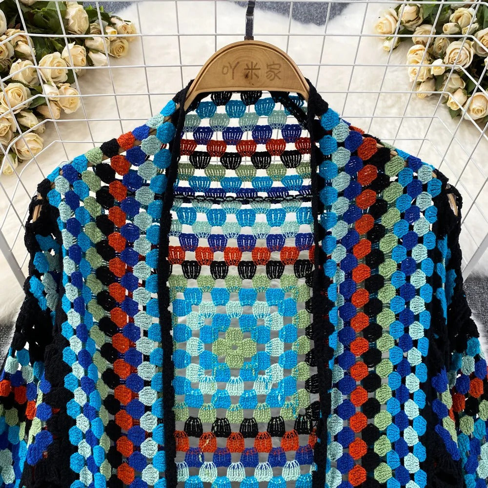 Kimono mujer crochet artesanal estilo bohemio largo - Nahla