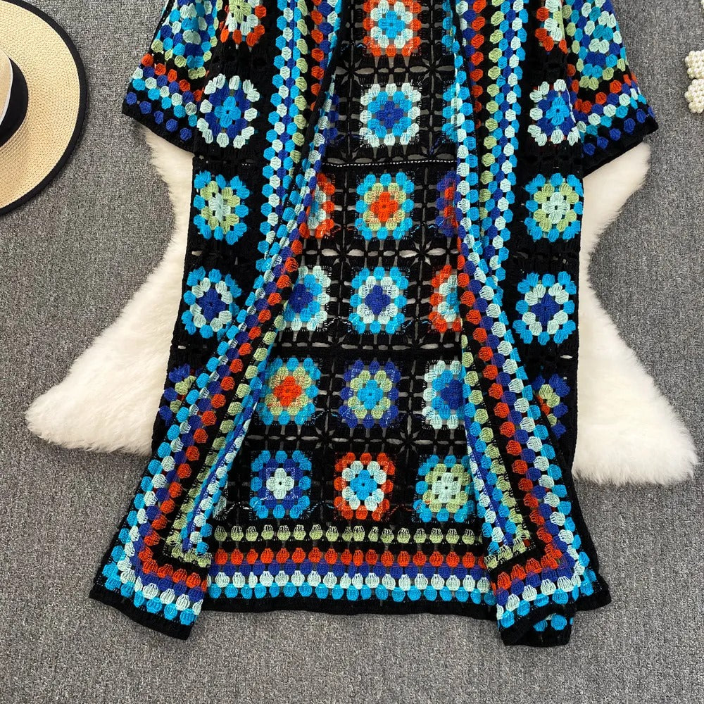 Kimono mujer crochet artesanal estilo bohemio largo - Nahla