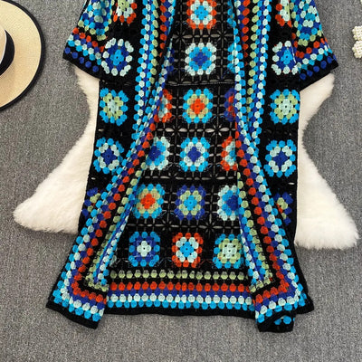 Kimono mujer crochet artesanal estilo bohemio largo - Nahla