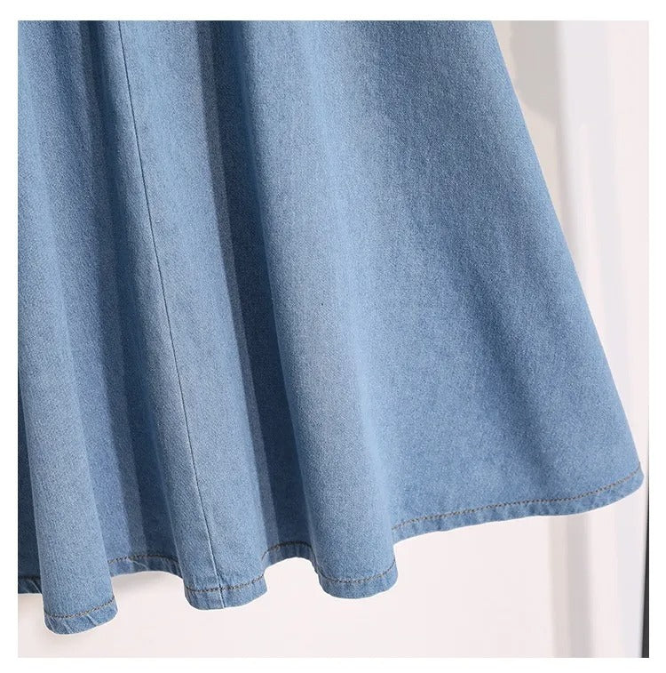 Falda midi para mujer denim cintura elástica con botones - Renata