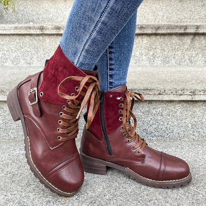 Botines para mujer cuero sintético con cordones estilo militar - Estela