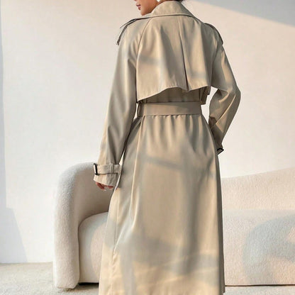 Abrigo trench largo mujer solapas cruzadas cinturón ajustable - Maelis