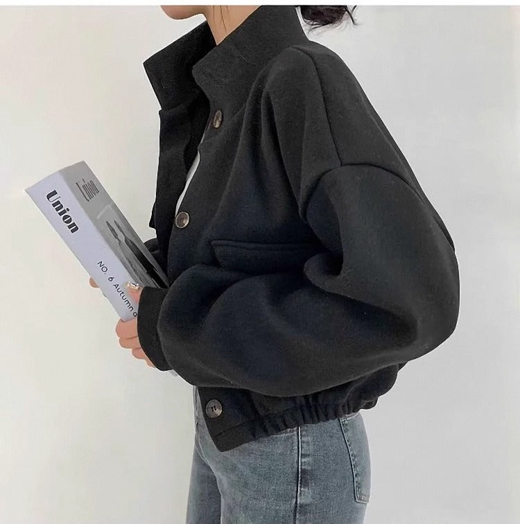 Chaqueta corta de lana gris para mujer - Mauwi