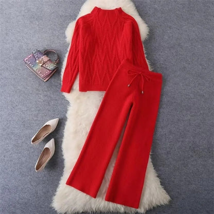 Conjunto punto mujer jersey trenzado y pantalón ancho - Melis
