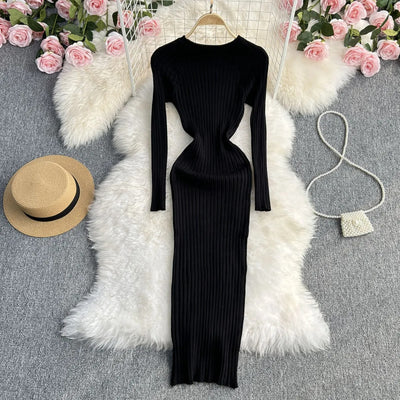Vestido ajustado punto manga larga - Elina