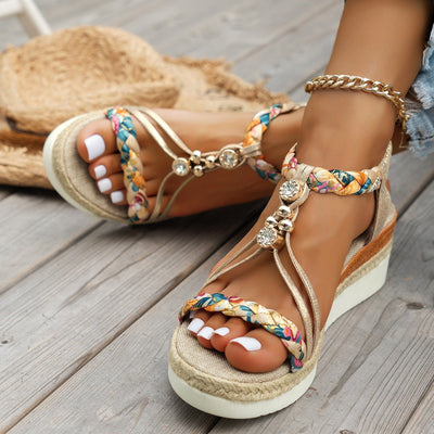 Sandalias para mujer yute de plataforma con pedrería - Naomi