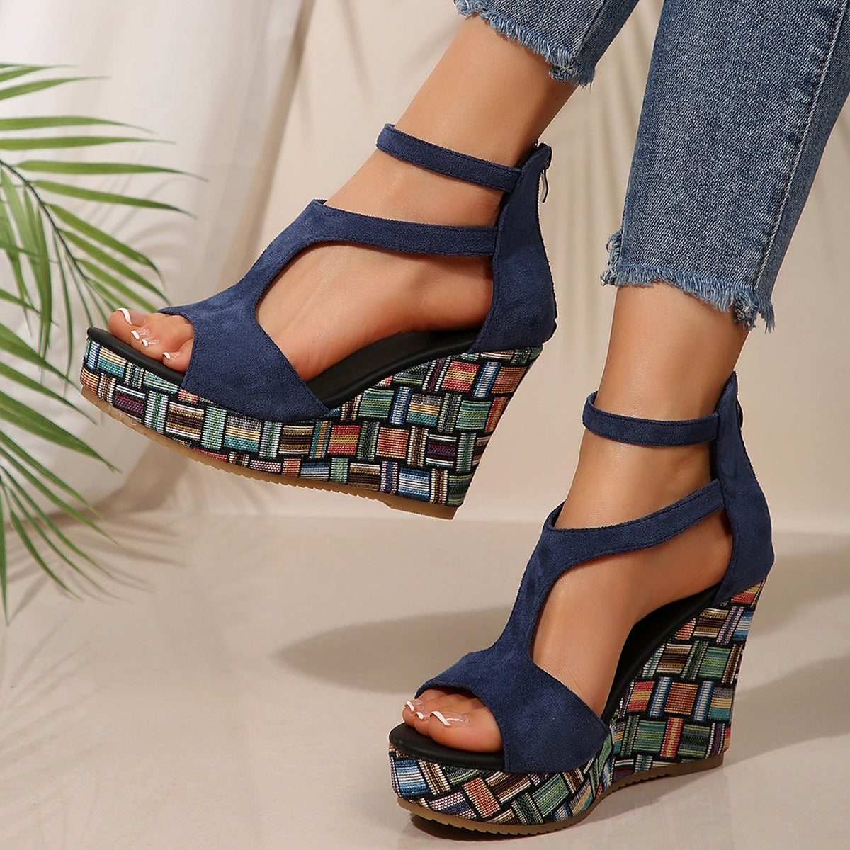 Sandalias para mujer ante diseño envolvente cuña alta - Yseult