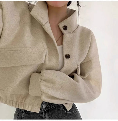 Chaqueta corta de lana gris para mujer - Mauwi