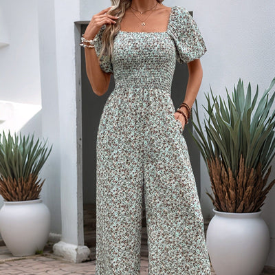 Mono largo para mujer flores manga corta escote cuadrado - Indira