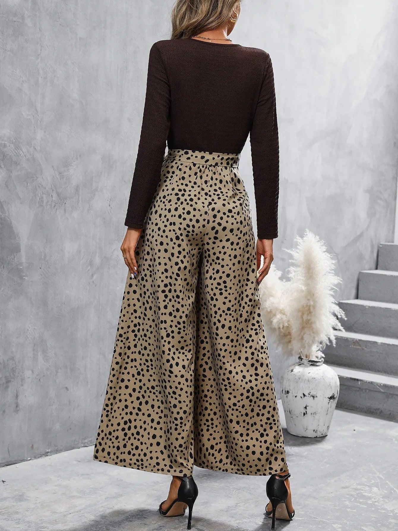 Mono para mujer de escote cruzado con pantalón palazzo estampado - Pamela