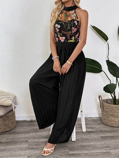 Mono para mujer con encaje bordado floral estilo palazzo - Irma