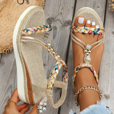 Sandalias para mujer yute de plataforma con pedrería - Naomi