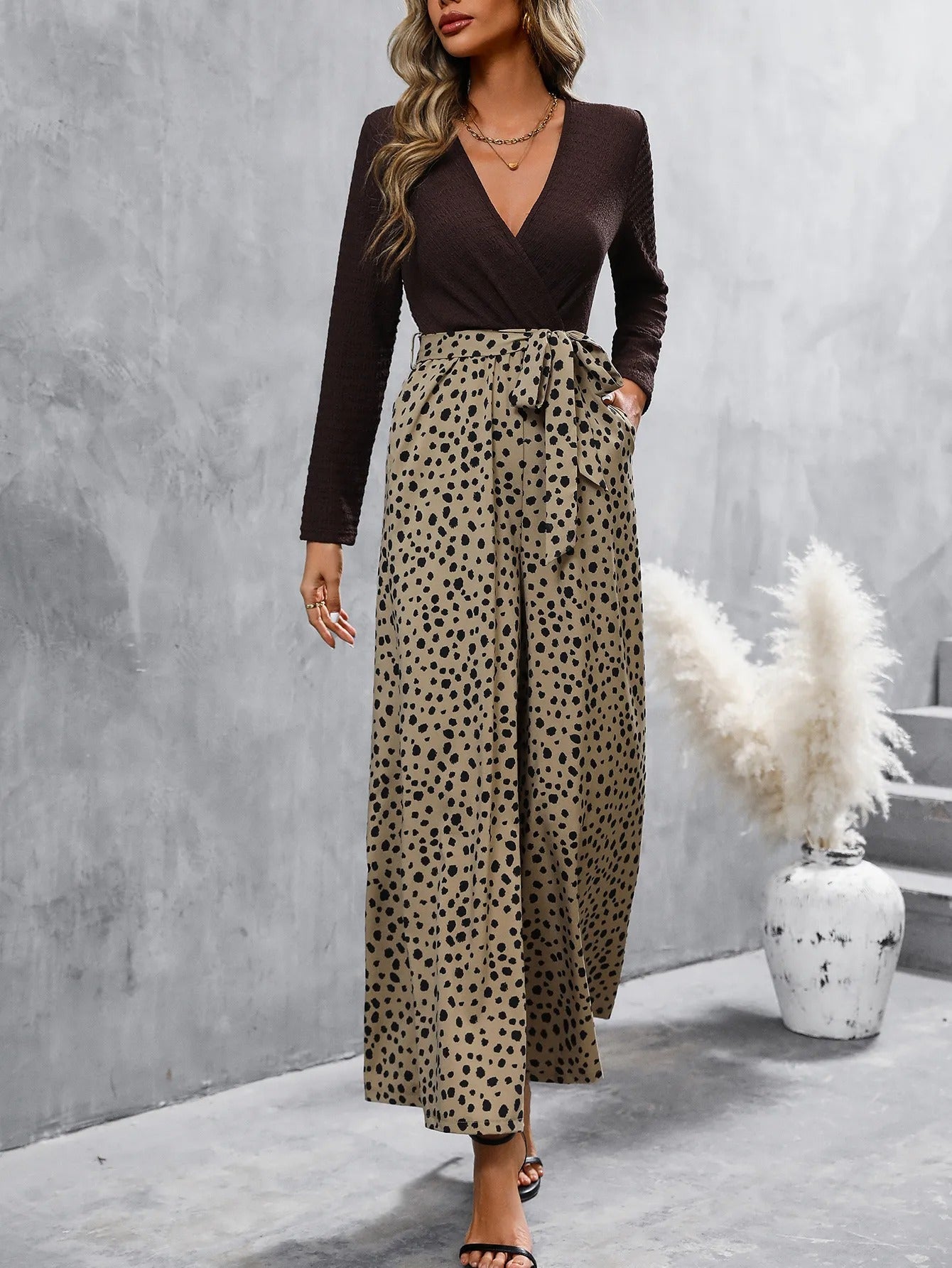 Mono para mujer de escote cruzado con pantalón palazzo estampado - Pamela