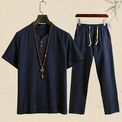 Conjunto de lino para hombre con manga corta estilo relajado - Tao