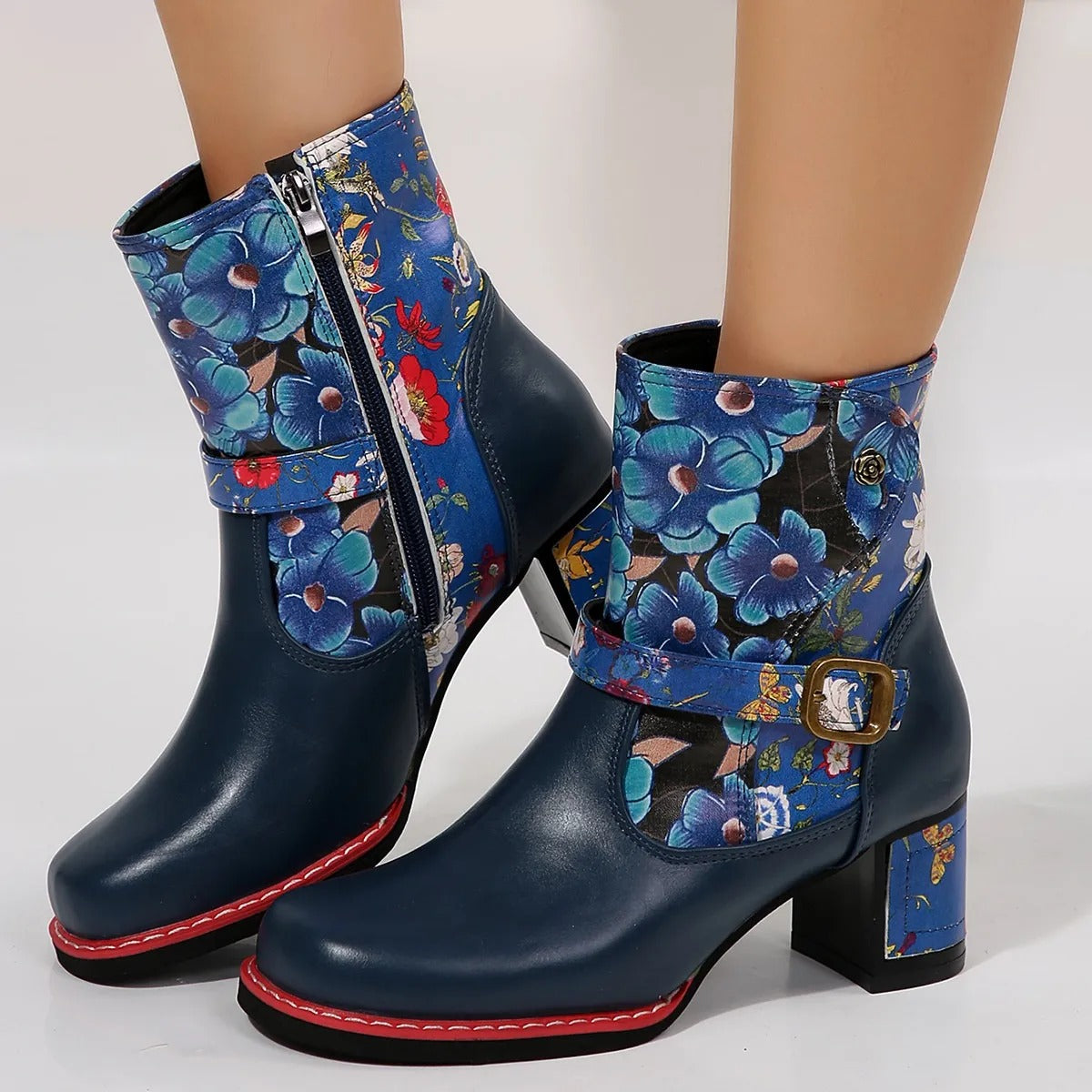Botines mujer tacón medio diseño floral - Olivia