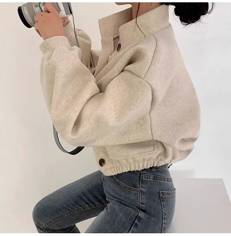 Chaqueta corta de lana gris para mujer - Mauwi