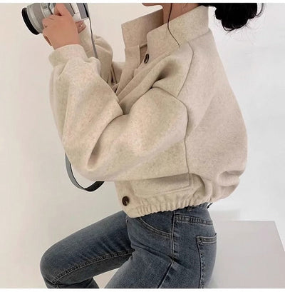 Chaqueta corta de lana gris para mujer - Mauwi