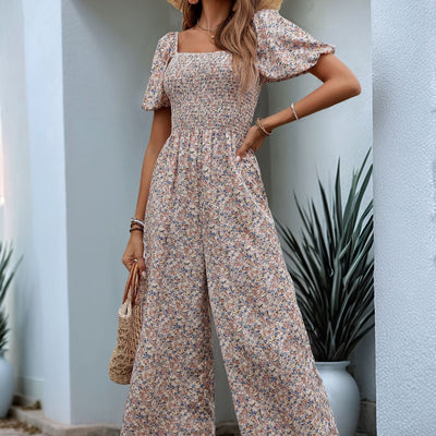 Mono largo para mujer flores manga corta escote cuadrado - Indira