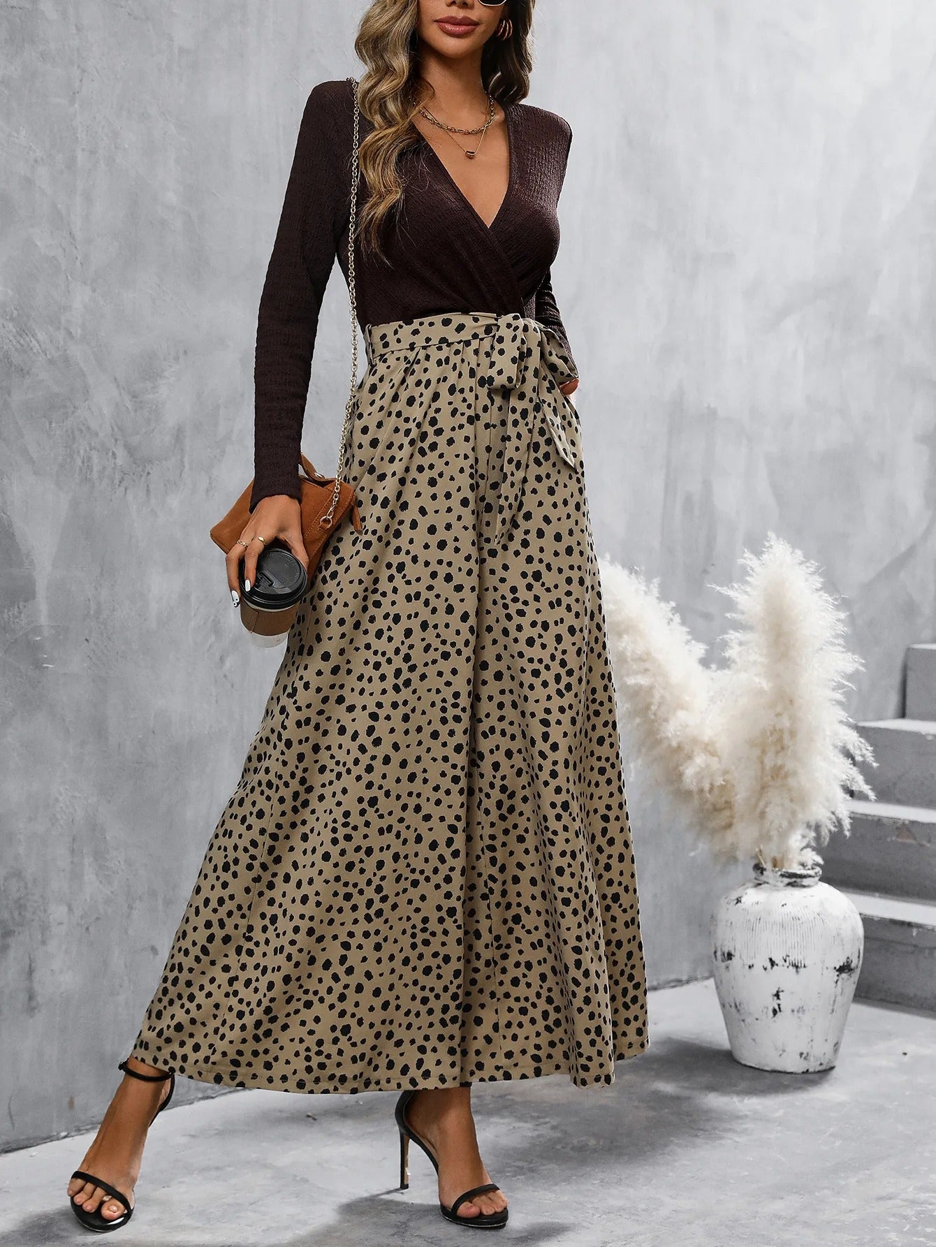 Mono para mujer de escote cruzado con pantalón palazzo estampado - Pamela