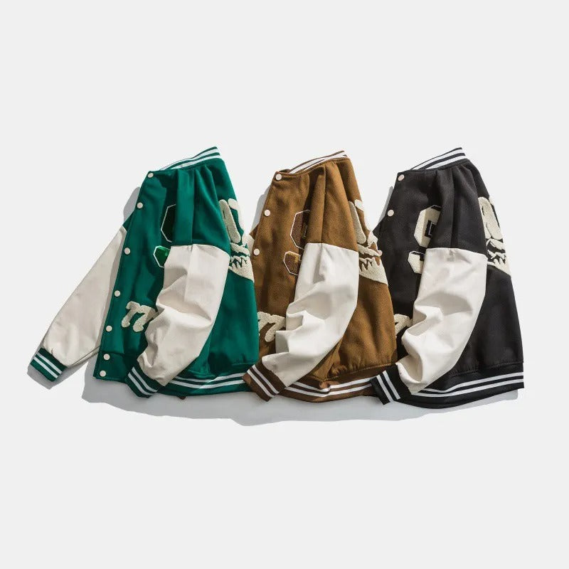 Chaqueta varsity hombre estilo universitario con parches bordados - Leo