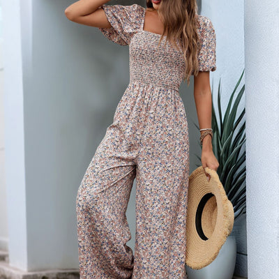 Mono largo para mujer flores manga corta escote cuadrado - Indira