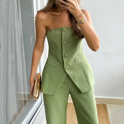 Conjunto para mujer elegante corsé estructurado con pantalón recto - Leticia