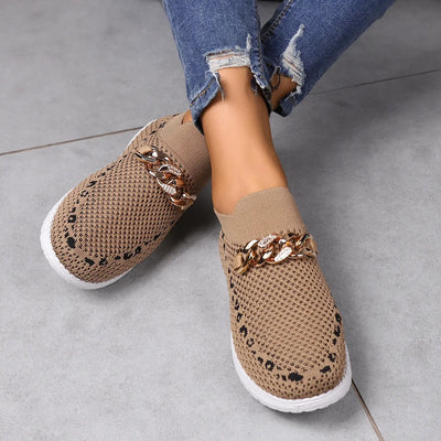 Zapatillas casuales para mujer tejido transpirable con cadena decorativa - Mariela