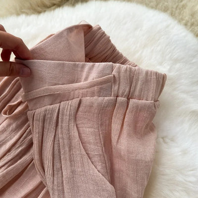 Pantalón para mujer de lino fluido tiro alto estilo palazzo - Mireya