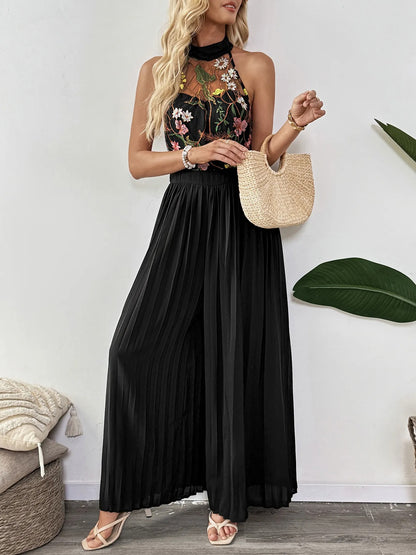 Mono para mujer con encaje bordado floral estilo palazzo - Irma