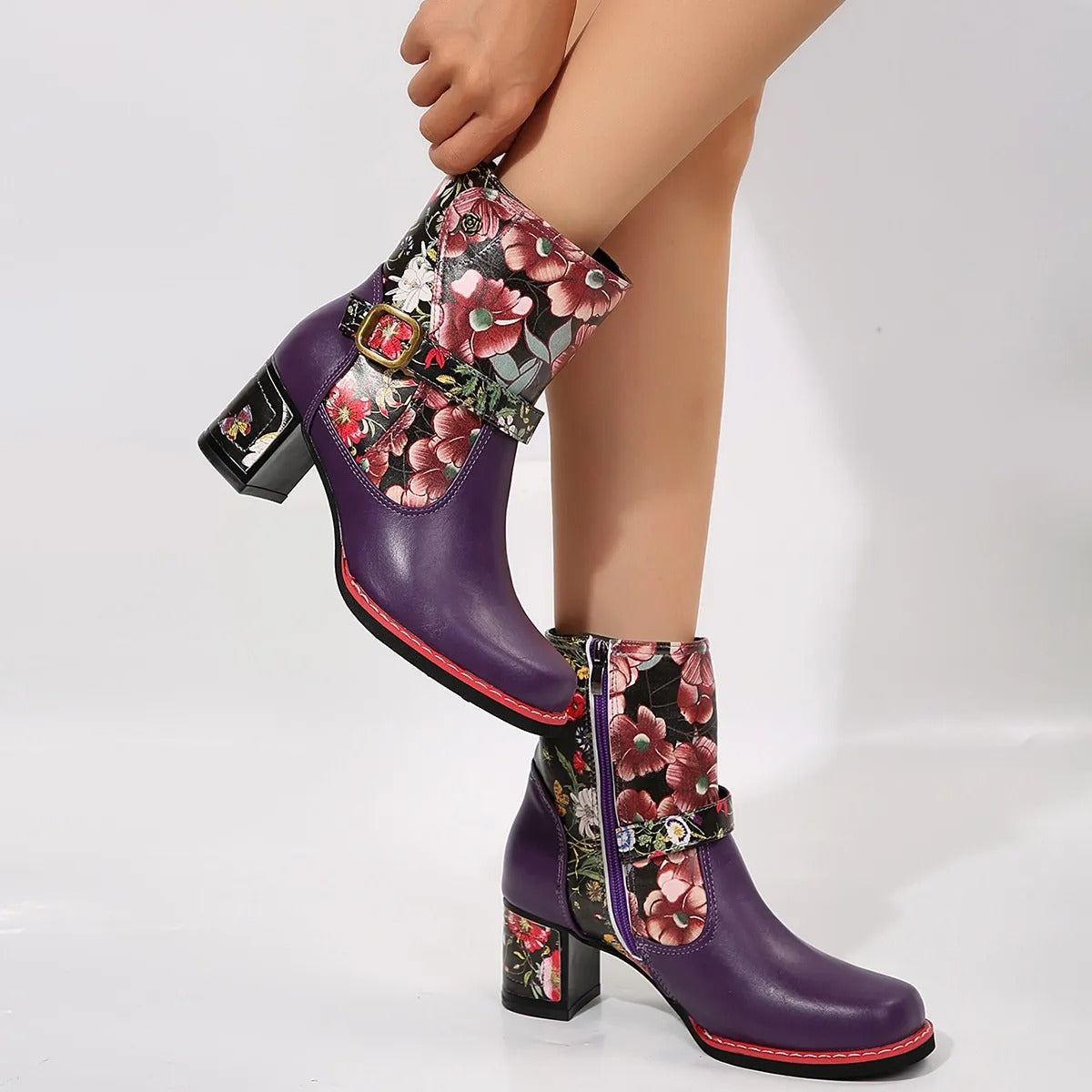 Botines mujer tacón medio diseño floral - Olivia