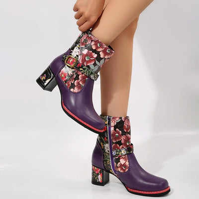 Botines mujer tacón medio diseño floral - Olivia