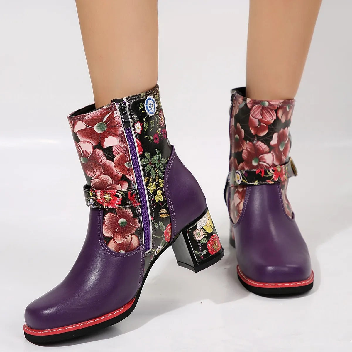 Botines mujer tacón medio diseño floral - Olivia