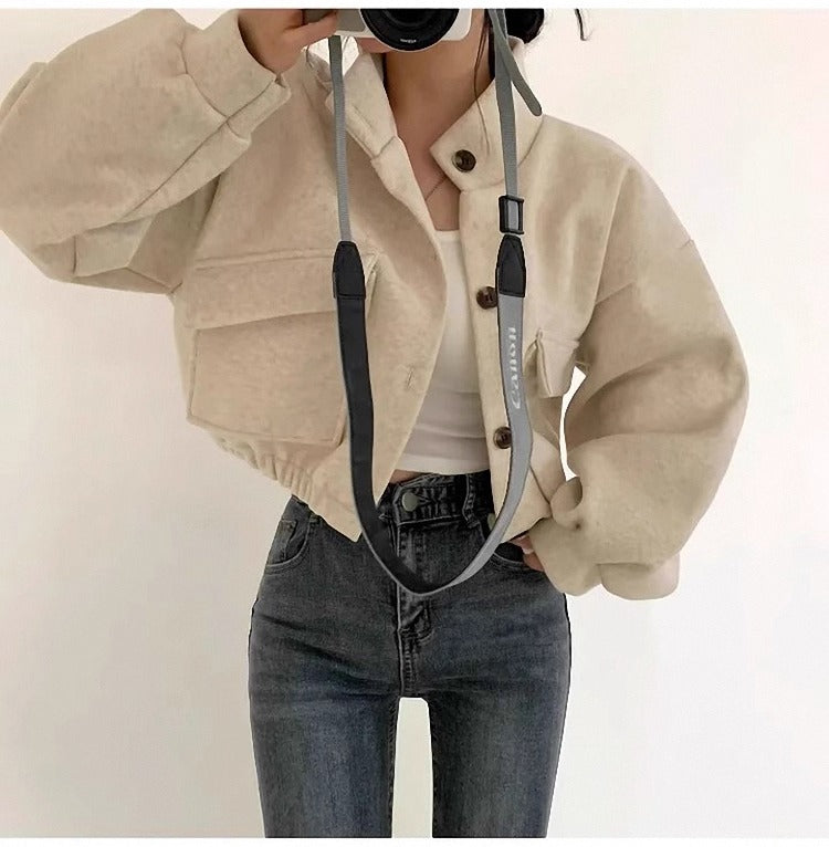 Chaqueta corta de lana gris para mujer - Mauwi