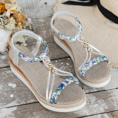 Sandalias para mujer yute de plataforma con pedrería - Naomi