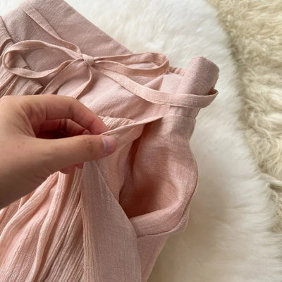 Pantalón para mujer de lino fluido tiro alto estilo palazzo - Mireya