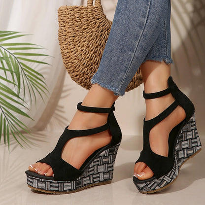 Sandalias para mujer ante diseño envolvente cuña alta - Yseult