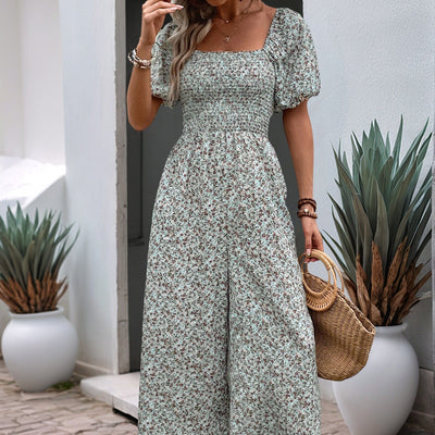 Mono largo para mujer flores manga corta escote cuadrado - Indira