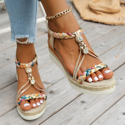 Sandalias para mujer yute de plataforma con pedrería - Naomi