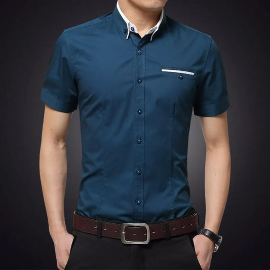 Camisa para hombre de manga corta algodón corte slim - Adrien
