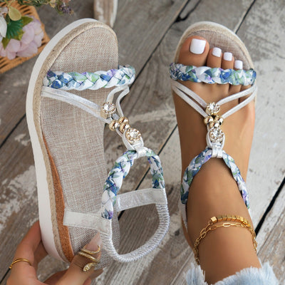 Sandalias para mujer yute de plataforma con pedrería - Naomi