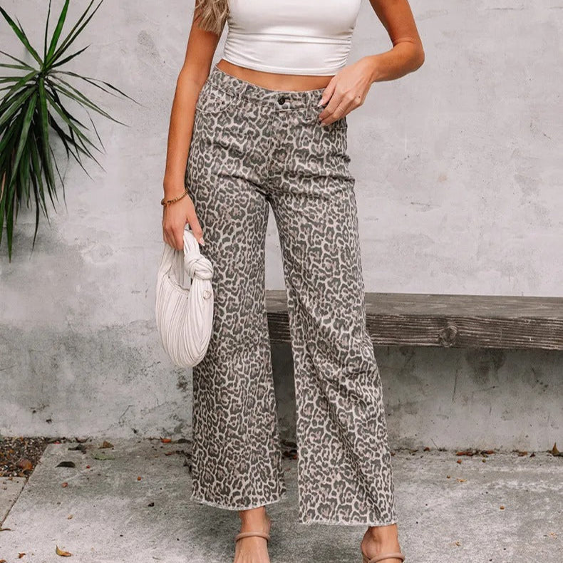 Pantalón mujer tiro alto estampado animal corte recto – Nadine