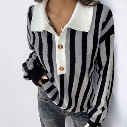 Jersey mujer rayas verticales cuello polo - Mirea