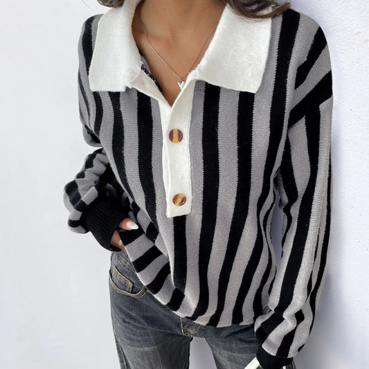 Jersey mujer rayas verticales cuello polo - Mirea