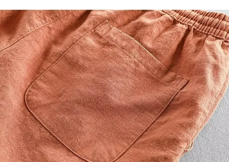 Pantalones cortos hombre lino ajuste holgado con cordón - Tobias